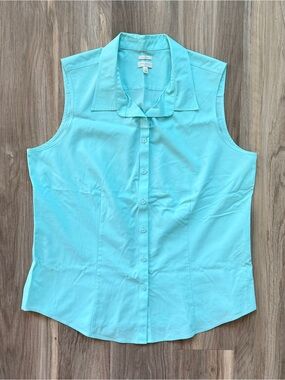 Talbots Turquoise Wrinkle-Resistant Button-Down Sleeveless Shirt Size L